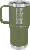 LaserGram 20oz Vacuum Insulated Travel Mug with Handle, Tiki Statue, Personalized Engraving Included (Camo Green)