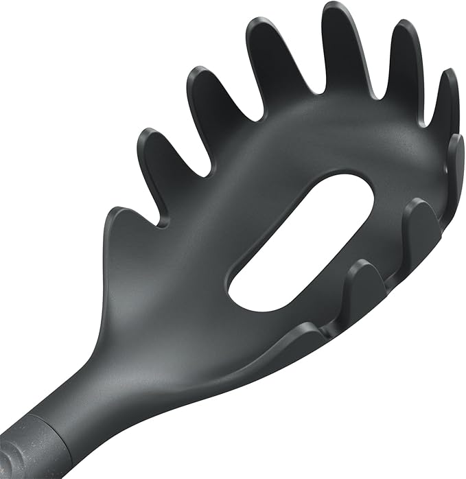 Zyliss E980231 Spaghetti Spoon, Sustainable Wheatstraw/Nylon, Scoop and Drain Spaghetti and Pasta, Non Stick, Heat Resistant Silicone Head, Beluga Grey, 12.2" X 2.5", Dishwasher Safe