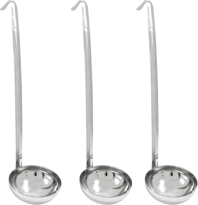 Piutouyar 3 Pcs 6 oz Soup Ladle Set, Stainless Steel Ladle with Long Hooked Handles Kitchen Cooking Serving Ladle Accessories for Cooking Soup Sauce Stews
