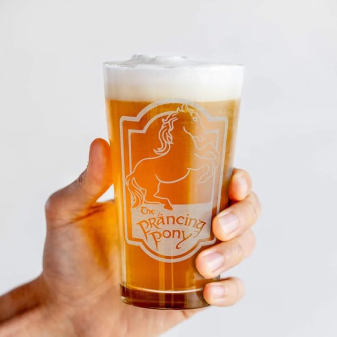 THE PRANCING PONY Engraved 16oz Pint Glass | Inspired by Tolkien Power Ring and Middle Earth | Great Christmas Gift Idea | Unique Elvish Fantasy Wizard Fantasy Decor!