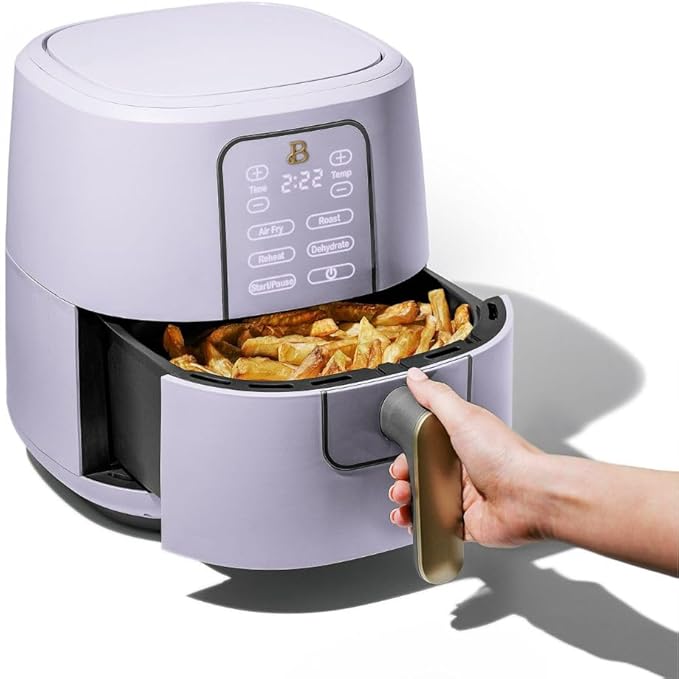 Beautiful by Drew Barrymore 6-Quart Digital Air Fryer, TurboCrisp Technology, Touch-Activated Display, 1750W, 90–400°F, Dishwasher-Safe Basket (LAVANDER)
