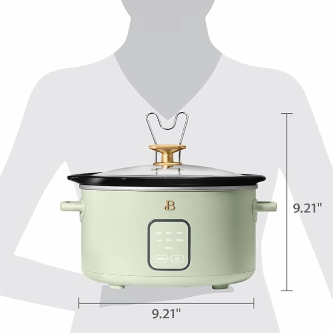 Beautiful 4-Quart Slow Cooker with Touch-Activated Display, Programmable Digital Controls, Removable Non-Stick Pot, Keep Warm Function, by Drew Barrymore (Sage Green)