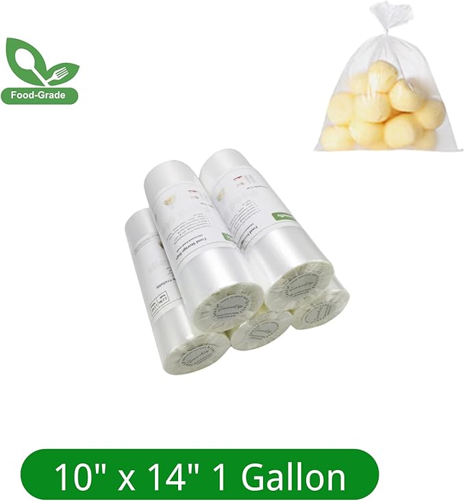 Food Storage Bags 10" x 14" 1 Gallon Clear Plastic Bag Roll Food-grade Plastic Produce Bag roll for lunches, Freezer & Oven-Safe PE bags for Kitchen Use, Fruits, Meat, Sandwich Bags 420/Roll