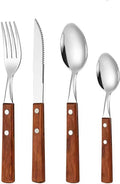 Stainless Steel Wooden Handle Silverware Set,Elegant Western Cutlery Set,Contains Knife, Fork, Spoon (A)