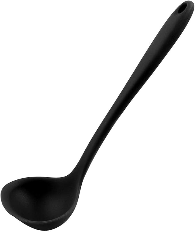uxcell Silicone Soup Ladle Spoon 11.6 Inch Length Heat Resistant to 450°F One Piece Design Restaurant Kitchen Cooking Utensil for Serving Soup Black