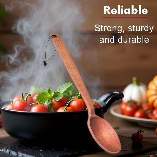 ECOSALL 14" Large Wooden Spoon with a Deep Scoop. Heavy Duty Big Non-Stick Cooking Spoon with a Strong Long Handle for Stirring, Mixing, Canning in Big Pots.