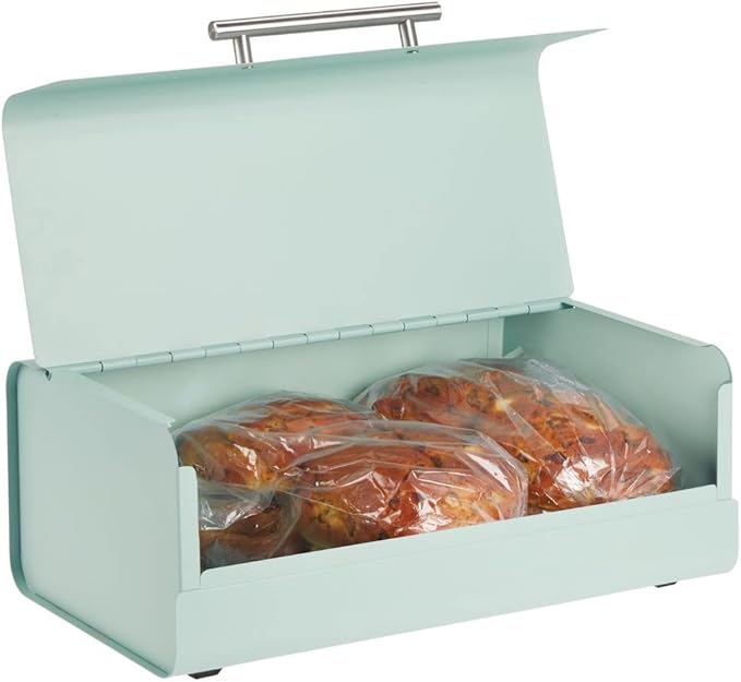 mDesign Metal Bread Box Bin with Hinged Lid - for Kitchen Countertop, Island and Pantry - Large Capacity Storage, Vintage-Inspired Design - Multi-Purpose Storage Container for Home - Mint Green