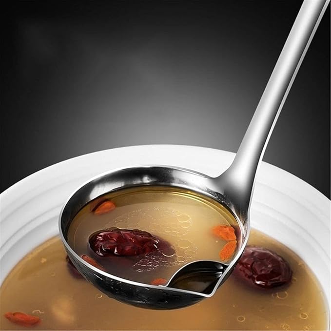 Oil Separating Stainless Steel Soup Ladle/Grease Trap Long Spoon/Fat Separator Serving Spoon/Healthy Lifestyle/Kitchen Accessory