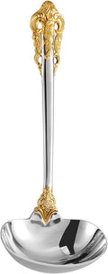 KEAWELL Premium 7.5 inch Luxury Gravy Ladle, 18/10 Stainless Steel, Small Gravy Spoon for Home. Solid and Sturdy, Dishwasher Safe. (1, Gold Accent)