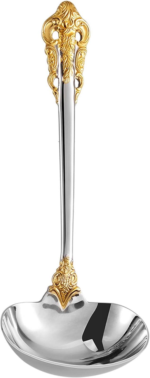KEAWELL Premium 7.5 inch Luxury Gravy Ladle, 18/10 Stainless Steel, Small Gravy Spoon for Home. Solid and Sturdy, Dishwasher Safe. (1, Gold Accent)