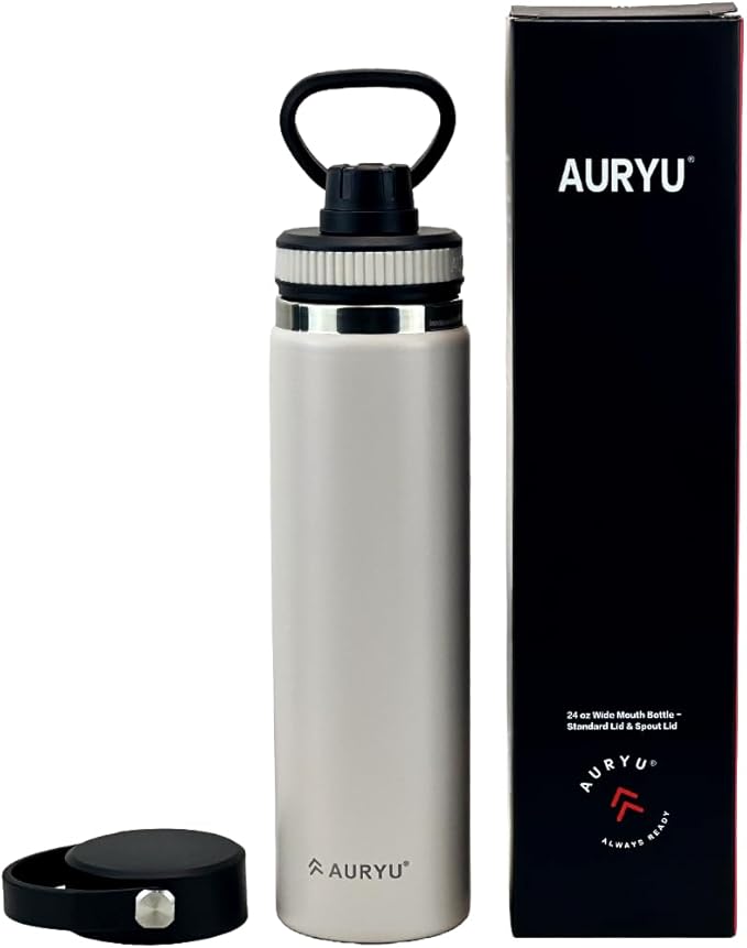 Oat 24oz Triple-Walled Insulated Stainless Steel Water Bottle – Wide Mouth, Leak Proof Flask with Bonus Spout Lid – BPA-Free Thermos for Gym, Hiking, Travel, Hot & Cold Beverages