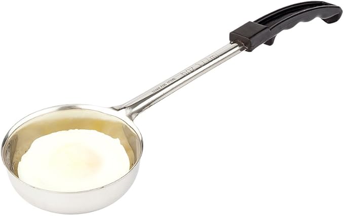 Restaurantware Met Lux 6 Ounce Portion Ladle 1 Perforated Portion Serving Spoon - Black Handle Dishwashable Stainless Steel Slotted Serving Utensil Multipurpose For Serving Pasta