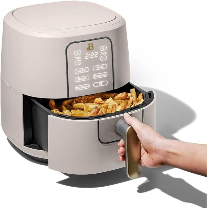 Beautiful by Drew Barrymore 6-Quart Digital Air Fryer, TurboCrisp Technology, Touch-Activated Display, 1750W, 90–400°F, Dishwasher-Safe Basket (PORCINI TAUPE)