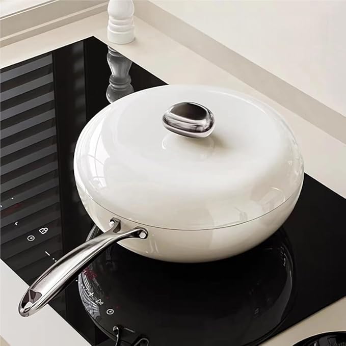 Nonstick Frying Pan Skillet with Lid,12'' Large Deep Frying Pan,6Qt Nonstick Ceramic Saute Pan, Non Toxic, PTFE & PFOA Free - Oven Safe & Compatible with All Stovetops (Gas & Induction) (Off white)