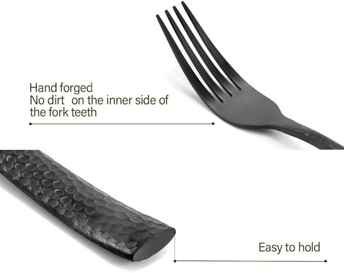 Silverware Set Flatware Set Matte Black Stainless Steel Forged Hammered Cutlery Set Heavy 20 Pieces Service for 4