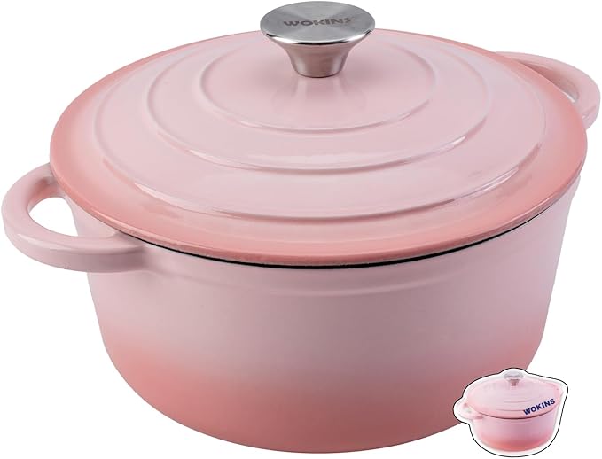 Enameled Cast Iron Dutch Oven Pot with Lid Heavy-Duty Cookware for Bread Baking,Braising,Stews,Roasting,Oven Safe up to 500°F,5.5QT,pink