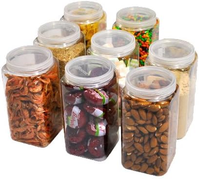 Silicook Clear Plastic Jar, Set of 3-30oz, Square Shaped, Transparent, Food Storage Container, Kitchen & Household Organization for Dry goods, Spices, Vegetables, Ingredients and More