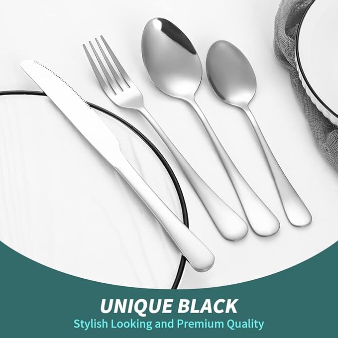 Modern Flatware Silverware Set for 4 Stainless Steel Cutlery 24 Pieces include Forks Spoons Knives Mirror Polished Dishwasher Safe Home and Restaurant Utensils