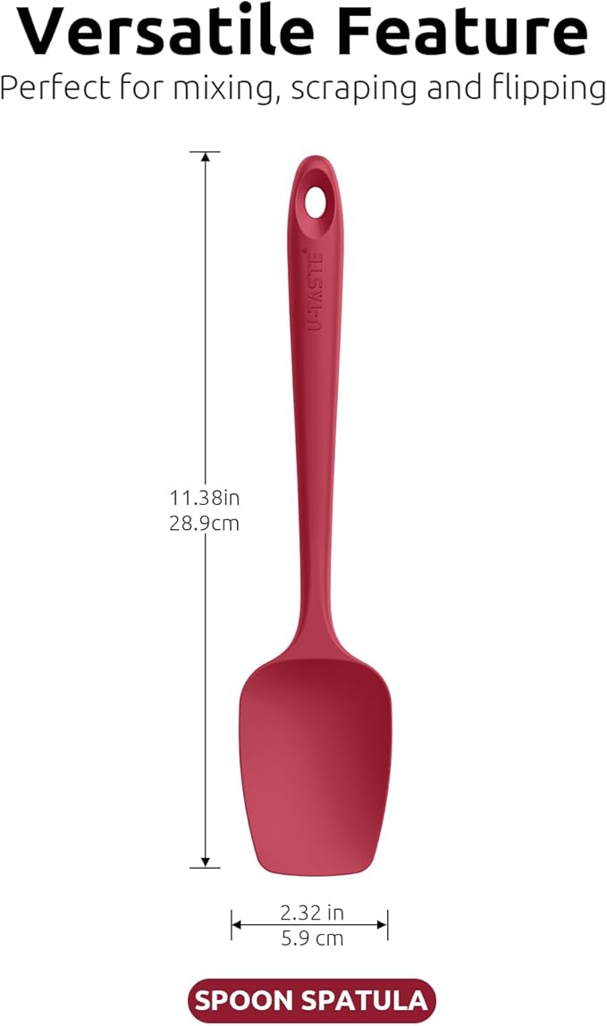 U-Taste Silicone Spoon Spatula Set: 480ºF Heat Resistant Food Grade Flexible Rubber Spoonula, Nonstick Cooking Mixing Scooping Kitchen Baking Scraper Utensils Set of 3 for Pan, Pot, Bowl (Colorful)