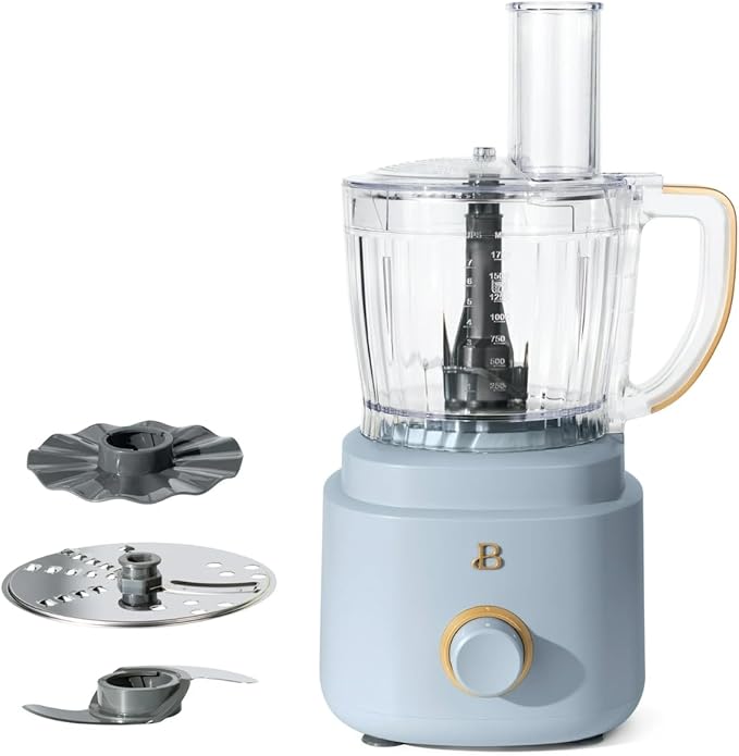 Beautiful 10‑Cup Food Processor ‑ 500 W, Variable Speed, Twist‑Lock, Dishwasher‑Safe Parts, Included Accessories (Cornflower Blue)