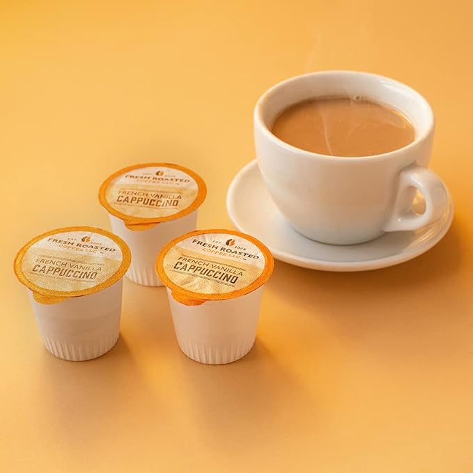 Fresh Roasted Coffee, French Vanilla Cappuccino Powdered Drink Pods, K-Cup Compatible, 24 Count
