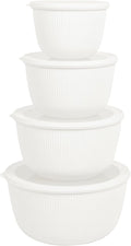 BoxedHome Mixing Bowls with Lids Set, 4 Packs BPA-Free Plastic Prep Bowls for Kitchen, Dishwasher & Microwave Safe, Large Capacity, Beige