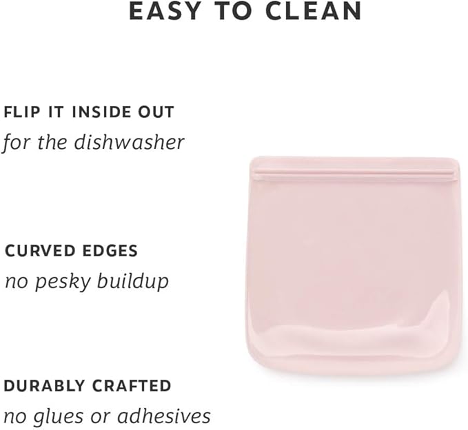 W&P Porter Silicone Reusable Storage Bag, Sandwich (34oz Flat), Blush, Food Storage Container, Microwave and Dishwasher Safe, Easy Cleaning