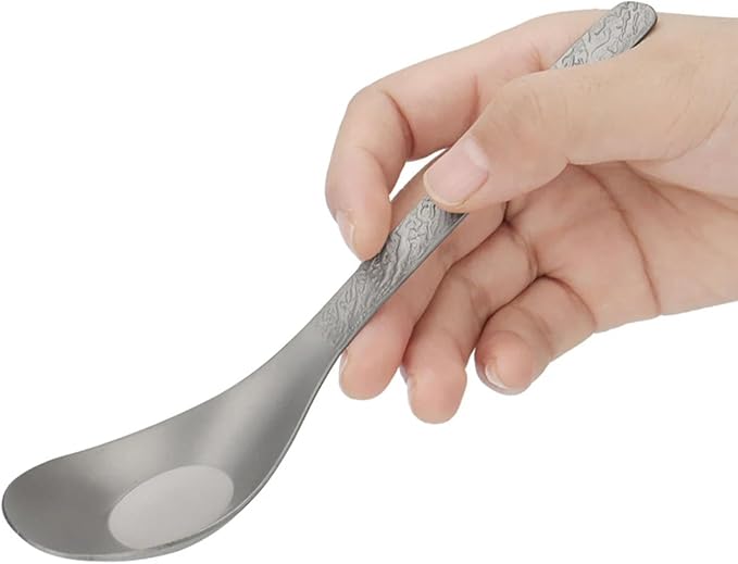Long-Handled Relief Carving Soup Ladle Spoon, 6.7 in Pure Titanium Stirring Spoon for Coffee, Tea, Soup, Dessert, Ice, Bar, Kitchen, Cooking, Gift for Lovers