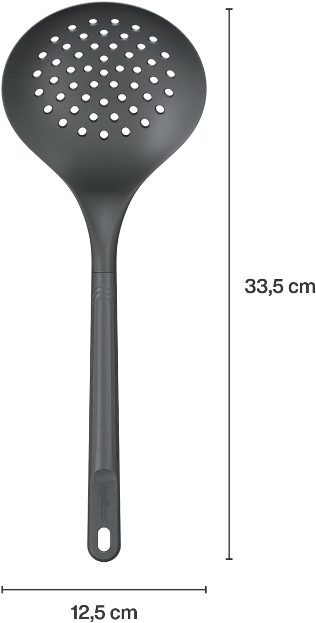Zyliss E980232 Skimmer, Sustainable Wheatstraw/Nylon, Cooking Spoon with Holes for Skimming/Draining, Non Stick, Heat Resistant Silicone Head, Beluga Grey, 13.2" X 4.8", Dishwasher Safe