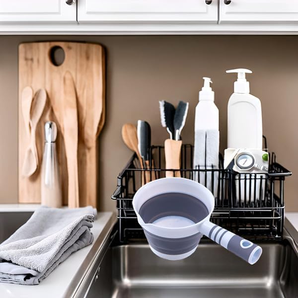 XBLDMJY Water Dipper,Folding Bath Ladle，Plastic Water Scoop for Travel, Tabo, Used In Kitchen, Garden, Bathroom(Grey)