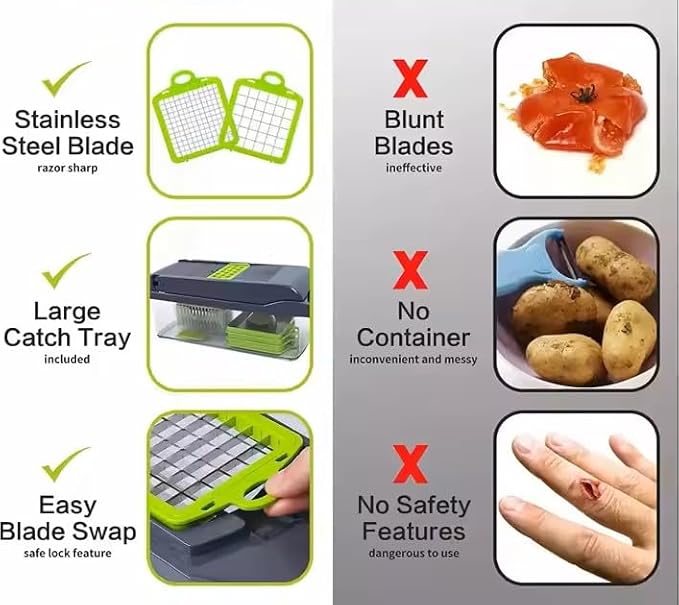 DOSTDR - Vegetable Chopper, Mandoline Slicer, Veggie Chopper, Food Chopper with Container, Vegetable Cutter & Spiralizer for Onion Salad Vegetable Chopper, Fruit Slicer, Shredding, Multi-Function