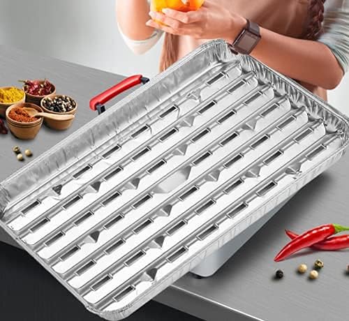 MILANGE Disposable Aluminum Grill Liner Topper with Holes 15 Pack Aluminum Foil Grill Pans (13.40 Inch) BBQ Grilling Tray Broiler Pans with Ribbed Bottom Surface