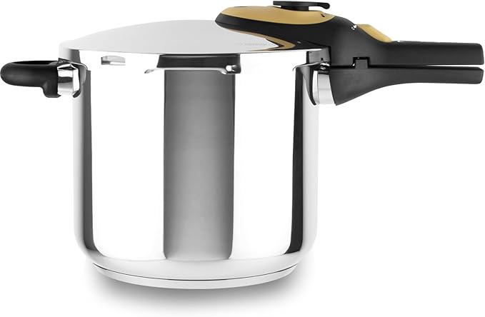 Magefesa Activa2 8-Quart Stainless Steel Pressure Cooker – 2 Cooking Programs, Works on All Stovetops, Mustard Handle