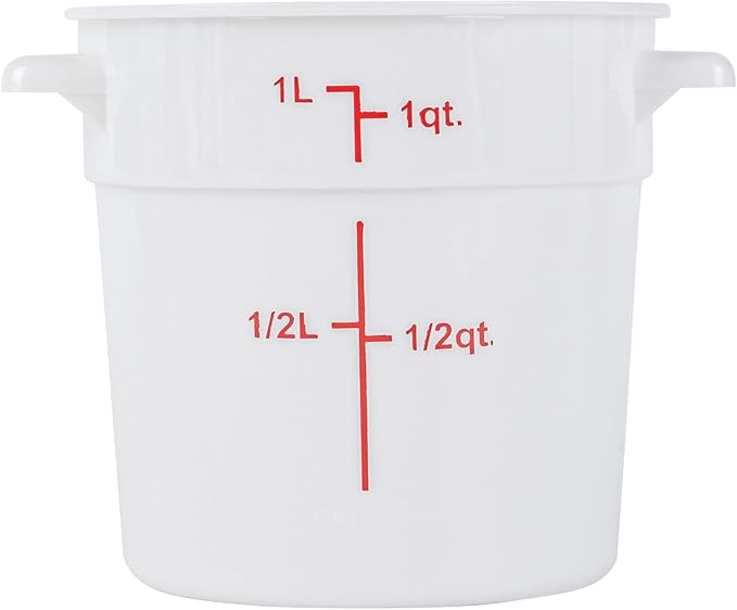 Restaurantware-Met Lux 1 Quart Food Storage Containers, 10 White Storage Containers - Lids Sold Separately, Red Volume Markers, Dishwashable Containers, Side Handles, For Storing Foods