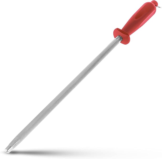 Professional Carbon Steel Red Knife Sharpening Steel, Red 12 Inch
