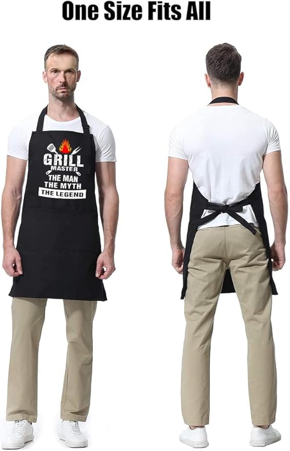 Funny Grilling Aprons for Men with Pockets BBQ Novelty Cooking Apron for Son Grandad Christmas Fathers Day Gift