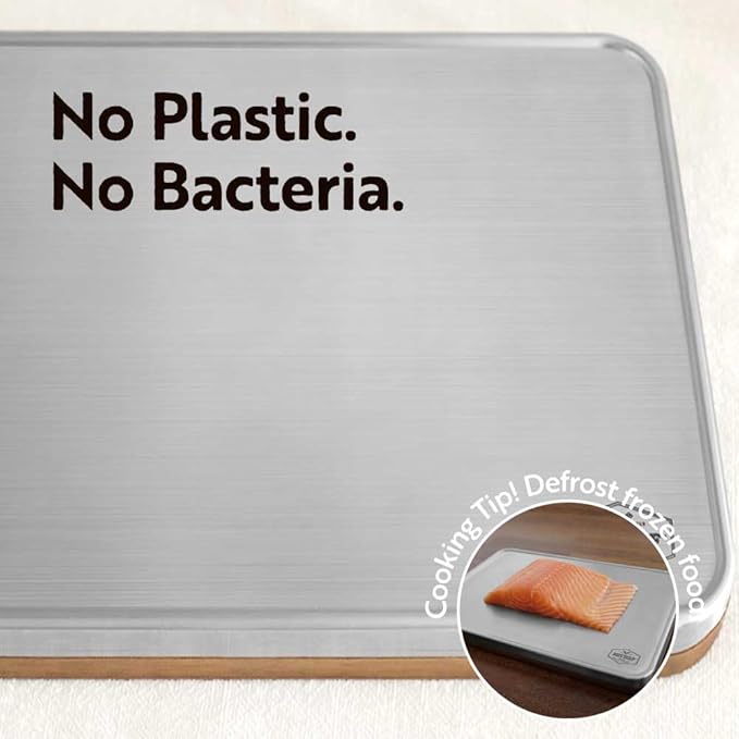 Stainless Steel Cutting Boards For Kitchen With Lip(Wood & Metal, 15"x10") - Non Plastic Non Toxic Acacia Wooden Double Sided Cutting Chopping Boards For Kitchen For Defrost | Best Gift Idea
