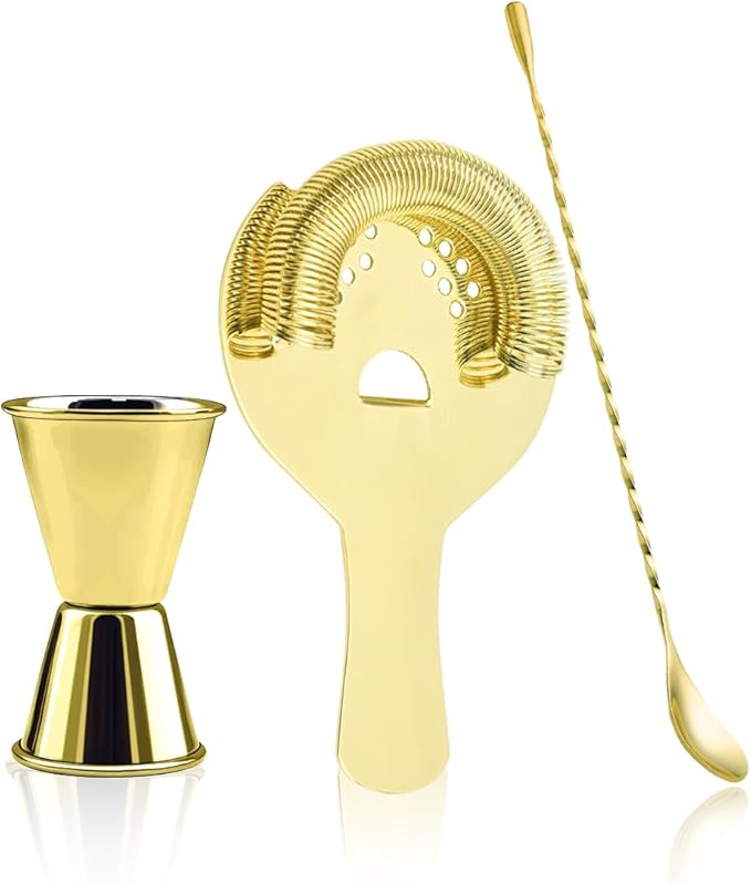 Cocktail Bar Tool Set Stainless Steel Includes Stirring Spoon, Hawthorne Strainer, Cocktail Jigger Bar Essential for Bartender