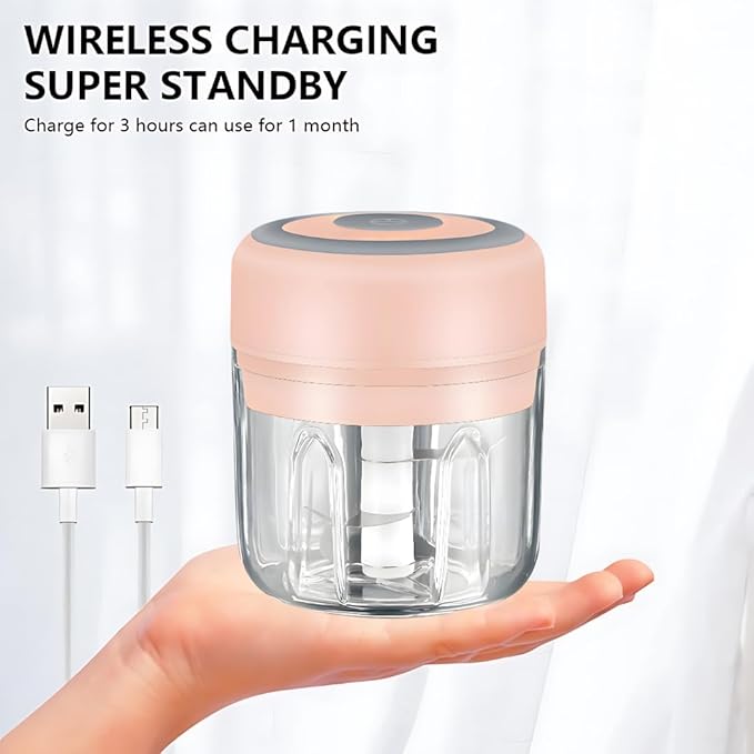 PINK - Mini Electric Food Processor and Garlic Chopper - 250ML, USB Charging, 3 Blades - Perfect for Chopping Vegetable, Pepper, Onion, Garlic, Ginger, Spice, Meat, Baby Food, and More (Pink)