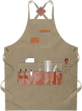 boshiho Barber Shop Apron with Pockets Arist Painting Beauty Salon Aprons for Women/Men Utility Work Apron (Canvas Khaki)