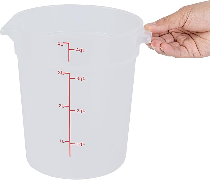 Restaurantware-Met Lux 4 Quart Food Storage Containers, 10 Translucent Storage Containers - Lids Sold Separately, Red Volume Markers, Dishwashable Containers, Side Handles, For Storing Foods