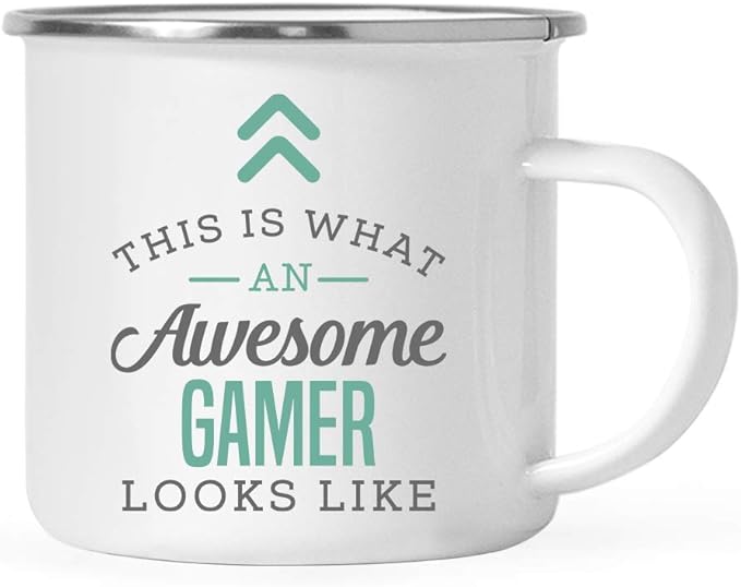 Andaz Press 11oz. Stainless Steel Campfire Coffee Mug Gift, This is What an Awesome Gamer Looks Like, 1-Pack, Birthday Gift Ideas Coworker Him Her, Includes Gift Box
