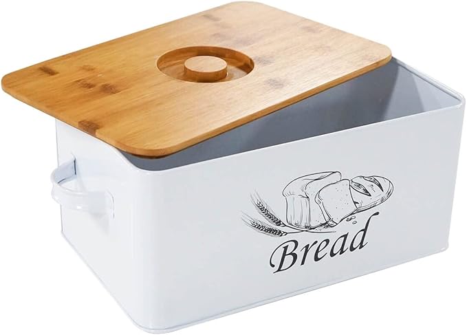SOTECH Bread Box with Cutting Board and Handle Bread Holder with Bamboo Lid for Kitchen Countertop,Loaf Bread Storage Container Farmhouse Bread Bin