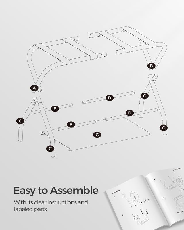 SONGMICS Luggage Rack, Suitcase Stand with Fabric Storage Shelf, for Guest Room, Bedroom, Hotel, Foldable, Holds up to 110 lb, 27.2 x 15 x 20.5 Inches, Slate Gray URLR002G01