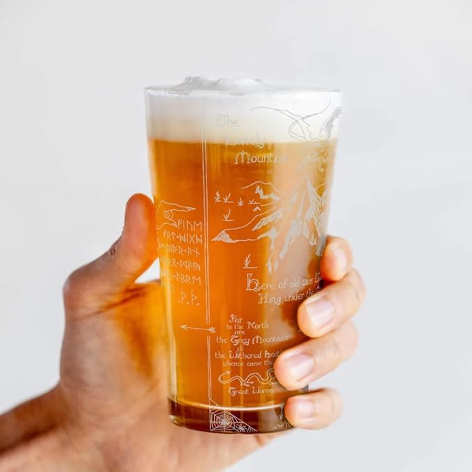 MAP OF EREBOR & THE LONELY MOUNTAIN Engraved 16oz Pint Glass | Inspired by Tolkien Power Ring and Middle Earth | Great Christmas Gift Idea | Unique Elvish Fantasy Wizard Fantasy Decor!