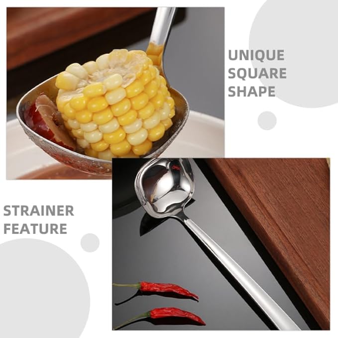 Cabilock 316 Stainless Steel Soup Ladle Square Head Nonslip Handle for Kitchen Cooking Utensils Slotted Serving Spoon