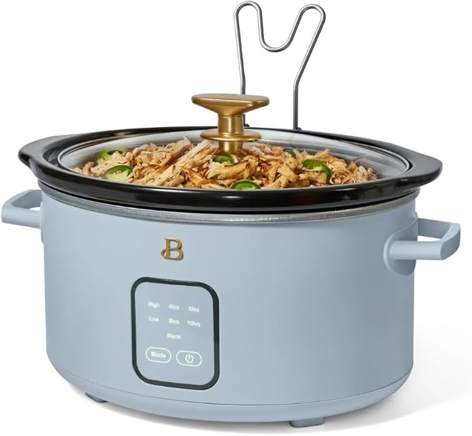 Beautiful 4-Quart Slow Cooker with Touch-Activated Display, Programmable Digital Controls, Removable Non-Stick Pot, Keep Warm Function, by Drew Barrymore (Cornflower Blue)
