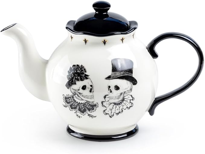 Halloween Victorian Skull Couple Teapot, Goth Gothic Theme Tea Party, Halloween Teapot 40oz