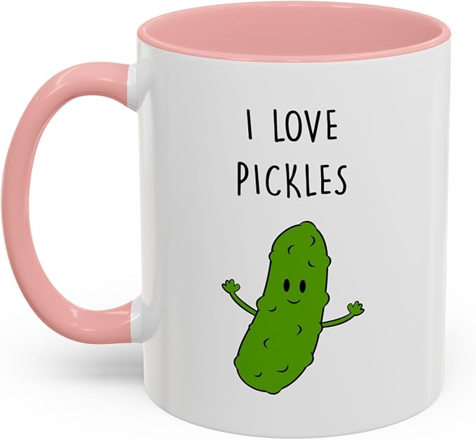 Cute Pickle Lovers Coffee Mug - I Love Pickles, Black Accent Mug, Funny Gift for Veggies Fans, Kitchen Decor, Unique Ceramic