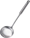 Slotted Spoon, Stainless Steel Strainer Metal Skimmer Spoon for Cooking, Long Handle Food Strainer, Kitchen Utensil Large Fryer Scoop with Holes for Draining Stirring Serving Frying
